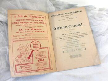 Revue annuelle Folies Bergère 1922 pour la ville de Rouen, revue locale d'une petite opérette pour l'hiver 1922/1923 comporte le titre de 'Tu m'as pas dit boudou....".