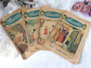 Lot de 4 anciennes revues de "Lisette". Le numéro 31,32, 34 et 47 de 1930, pour découvrir avec nostalgie ce que lisait nos aïeules !