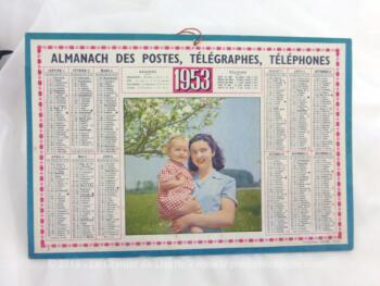 Petit almanach cartonné des PTT de 1953, mesurant 20.5 x 13 cm avec un semestre sur chaque face.