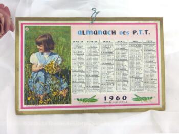 Petit almanach cartonné des PTT de 1960, mesurant 20.5 x 13 cm avec un semestre sur chaque face.