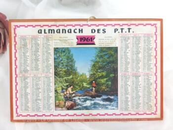 Petit almanach cartonné des PTT de 1961, mesurant 20.5 x 13 cm avec un semestre sur chaque face.