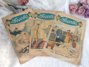 Lot de 3 anciennes revues Lisette de 1930, le numéro 26 du 29 juin, le numéros 10 du 9 mars et le numéro 12 du 23 mars 1930.