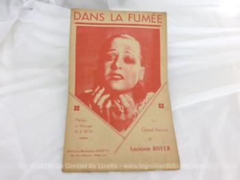 Ancienne partition chanson Dans la Fumée chantée par Lucienne Boyer, paroles et musique de J. Bos, tirée de l'opérette La petite dame du train bleu.