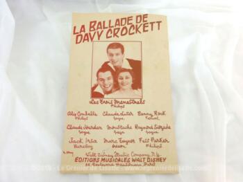 Ancienne partition "La Ballade de Davy Crockett" tirée du film de Walt Disney "Davy Crockett, roi des Trappeurs", paroles de Francis Blanche et chanté par Annie Cordy.