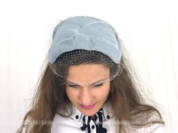 VENDU - Chapeau vintage gris bleu avec voilette écrue