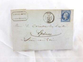 Ancienne lettre-pli de 1861 avec tampon de la poste et trace du cachet de cire, voici un courrier de 158 ans écrite de Grat pour aller jusqu'à Epinac.