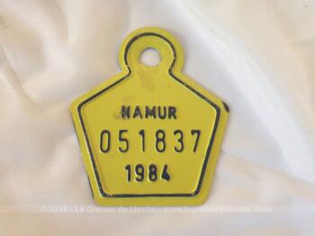 Ancienne plaque vélo belge de 1984 laquée jaune
