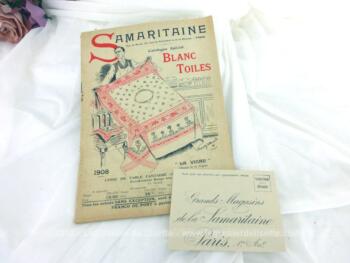 Voici un ancien catalogue La Samaritaine Spécial Blanc de 1908 avec échantillons de tissus, pour la mode , décoration et linge pour l'année 1908,
