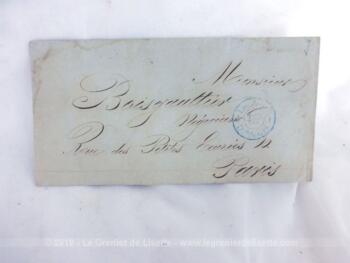 Ancienne lettre pli du 10 aout 1849 expédiée de Paris Belleville à Mr Boisgauthier, Régisseur à Paris.