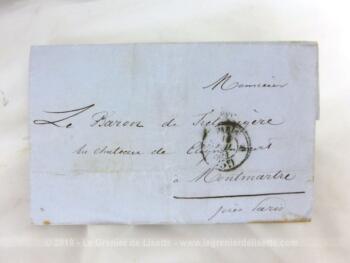 Ancienne enveloppe pli du 17 juillet 1853 avec tampon de la poste adressée à Monsieur le Baron de Tretaingère au Château de Clignancourt.