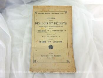 bulletin, lois et decrets, juillet 1898, papier, lois, ancien