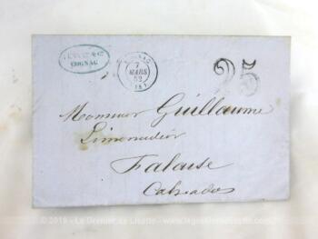 Ancienne lettre pli du 7 mars 1852 avec facture et mandat de change, expédiée de Cognac à un limonadier, de la ville de Falaise dans le Calvados.