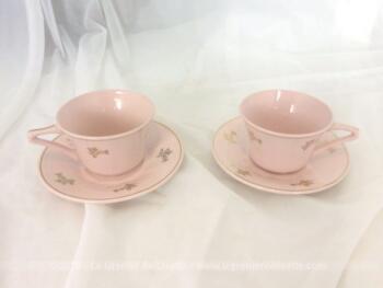 Ancien tête à tête rose shabby, avec de beaux dessins de votutes dorées et estampillé 7518 H.