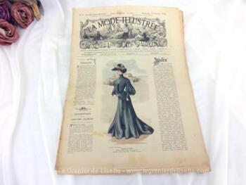 Revue La Mode Illustrée du 21 février 1904 avec des modèles de tailleurs et robes et un patron de broderie sur tulle. Toute la mode du début du XX°.