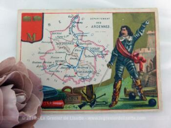 Voici une belle chromo du département des Ardennes datant de 1876. C'est une image de 11.5 x 8.5 cm sur papier cartonné avec toutes les caractéristiques de l'époque.