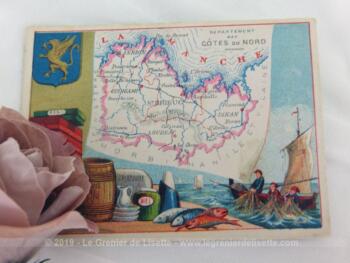 Voici une belle chromo du département des Côtes du Nord datant de 1876. C'est une image de 11.5 x 8.5 cm sur papier cartonné avec toutes les caractéristiques de l'époque.