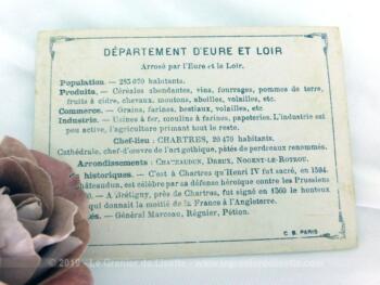 Voici une belle chromo du département d'Eure et Loir datant de 1876. C'est une image de 11.5 x 8.5 cm sur papier cartonné avec toutes les caractéristiques de l'époque.