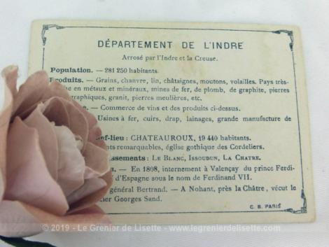 Voici une belle chromo du département de l'Indre datant de 1876. C'est une image de 11.5 x 8.5 cm sur papier cartonné avec toutes les caractéristiques de l'époque.