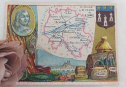 Voici une belle chromo du département d'Indre et Loire datant de 1876. C'est une image de 11.5 x 8.5 cm sur papier cartonné avec toutes les caractéristiques de l'époque.