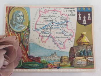 Voici une belle chromo du département d'Indre et Loire datant de 1876. C'est une image de 11.5 x 8.5 cm sur papier cartonné avec toutes les caractéristiques de l'époque.