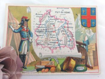 Voici une belle chromo du département de Puy de Dome datant de 1876. C'est une image de 11.5 x 8.5 cm sur papier cartonné avec toutes les caractéristiques de l'époque.