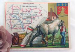 Voici une belle chromo du département du Tarn et Garonne datant de 1876. C'est une image de 11.5 x 8.5 cm sur papier cartonné avec toutes les caractéristiques de l'époque.