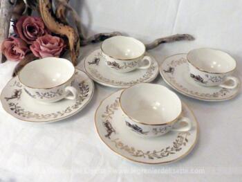 tasses au dessin de lièvre modèle chasse faïence de Sarreguemines