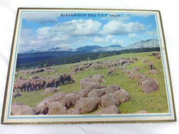 Almanach cartonné des PTT de 1969 sur une double feuille en papier cartonné, le Vercors d'un coté et le paddock de Longchamp sur l'autre avec 10 feuillets complémentaires dont carte de France et plan de Nancy.