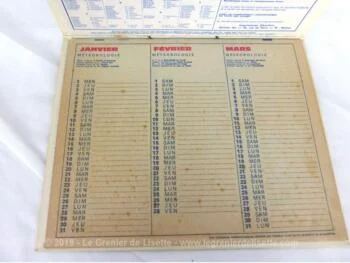 Almanach cartonné des PTT de 1969 sur une double feuille en papier cartonné, une fillette d'un coté et un garçon de l'autre avec 10 feuillets supplémentaires dont la carte de France et le plan de la ville de Mont de Marsan.