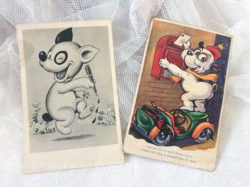 Deux anciennes cartes postales des années 40 représentant des dessins de chiens dont une faisant "poet poet".