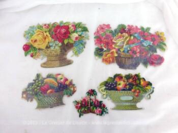 VENDU - Lot 5 chromos découpis corbeille de fleurs