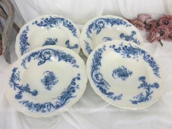 Voici 4 assiettes creuses en porcelaine cristaux de la marque E. Bourgeois modèle Chantrey en camaïeu de bleu un modèle de la fin du XIX° ou tout début XX° de la célèbre maison franco-anglaise Brown Westhead Moore & Cie.