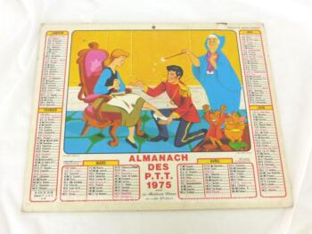 Ancien almanach des P.T.T. de 1975 de Dessins Animés de Walt Disney avec le dessin de Cendrillon d'un coté et de Robin des Bois de l'autre avec 4 feuillets supplémentaires.