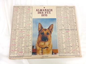 Ancien almanach des P.T.T. de 1976 avec la photo d'un Berger Allemand d'un coté et d'un chat de l'autre et 2 feuillets supplémentaires sur les services de la Poste.