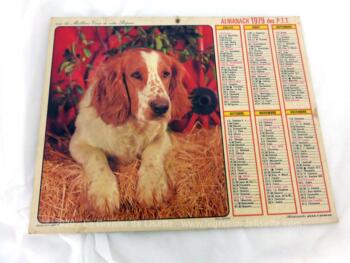 Ancien almanach des P.T.T. de 1979 avec la photo de chiens sur les deux faces. Il y a 6 pages supplémentaires sur les services de la Poste et le département de la Meurthe et Moselle.