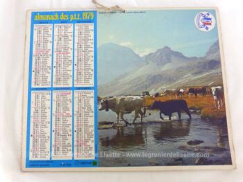 Ancien almanach des P.T.T. de 1979 avec la photo d'alpage d'un coté et de troupeau de l'autre avec 12 feuillets supplémentaires sur les services de la Poste