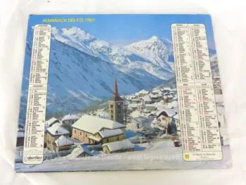 Ancien almanach des P.T.T. de 1987 avec d'un coté un village sous la neige et un alpage au printemps de l'autre avec 12 feuillets supplémentaires
