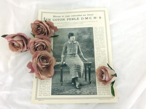 Ancienne fiche D.M.C des années 40/50 pour explication pour Blouse et Jupe au tricot, en coton perlé ombré DMC n°5.