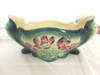VENDU - Ancienne belle jardinière en barbotine aux pensées