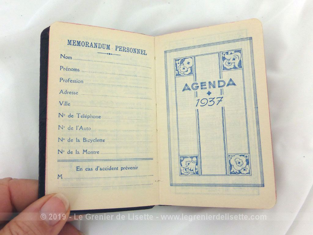 Ancien petit agenda de poche année 1937 – Le Grenier de Lisette