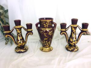 Paire de chandeliers et vase céramique Camart années 50