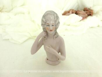 Ancien buste de figurine de marquise en porcelaine allemande à habiller pour décorer boite ou poudrier.