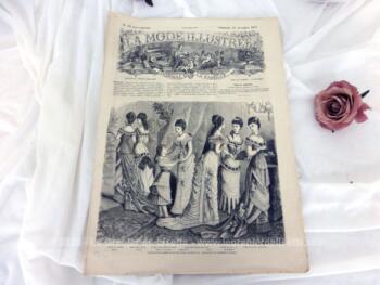 Ancienne revue La Mode Illustrée du 23 décembre 1877 sur 2 grandes doubles feuilles, soit 8 pages avec des modèles sur tout le charme de la mode de la fin du XIX