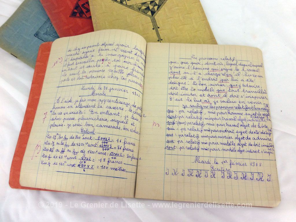 Lot de 4 anciens cahiers scolaires 1954 – Le Grenier de Lisette