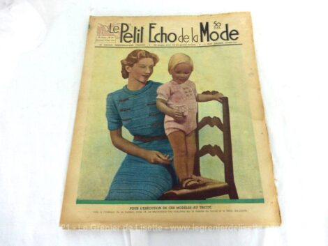 Ancienne revue Le Petit Echo de la Mode du 12 septembre 1937 avec des modèles de robes et des patrons pour robe, barboteuse et liseuse au tricot.