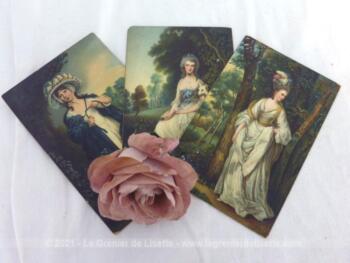 Trois cartes postales anciennes réalisées par Stengel et Cie en Allemagne (Dresden) et représentant des femmes sur des tableaux du XVIII° de Gainsborough et Reynolds.