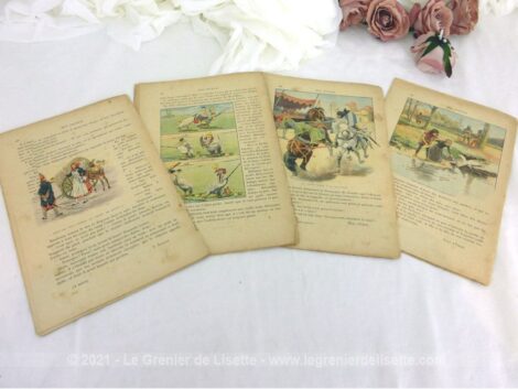 Voici quatre anciennes revues Mon Journal, revue pour enfants avec le numéro 19 du 8 février 1896, le numéro 20 du 15 février 1896, le numéro 21 du 22 févrieer 1896 et le numéro 22 du 29 février 1896.