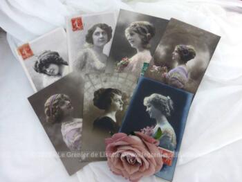 Voici sept cartes postales anciennes de portrait de femme datées de 1912, toutes issues de la même correspondance entre 2 amoureux...