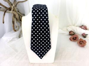 Cravate vintage marine pois blanc