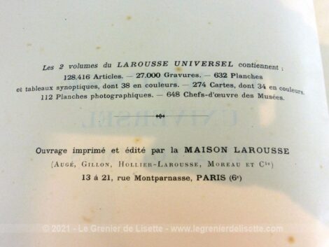 Voici les 2 tomes du Larousse du Larousse Universel de 1923. Toute la nostalgie des illustrations et des explications de mots presque centenaires !